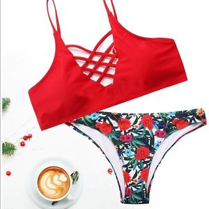 Red // Floral Bikini